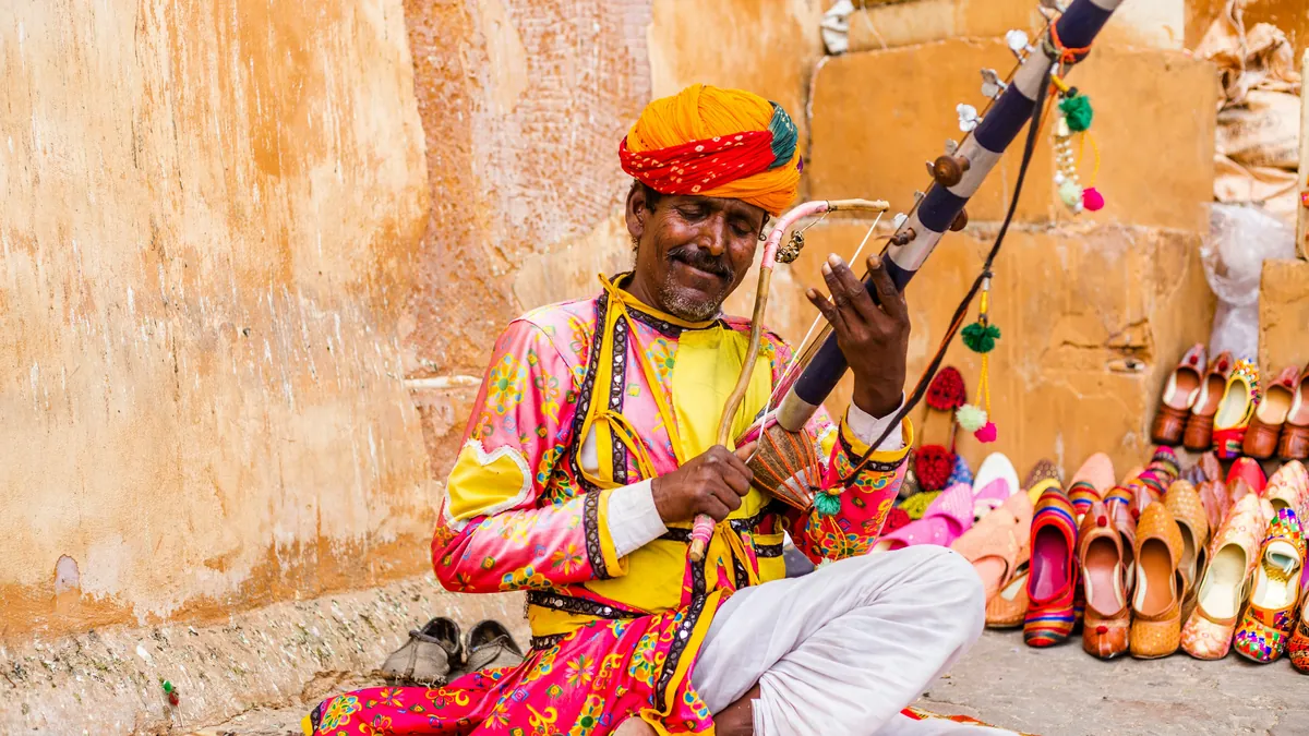 Folk musician playing traditional instrument